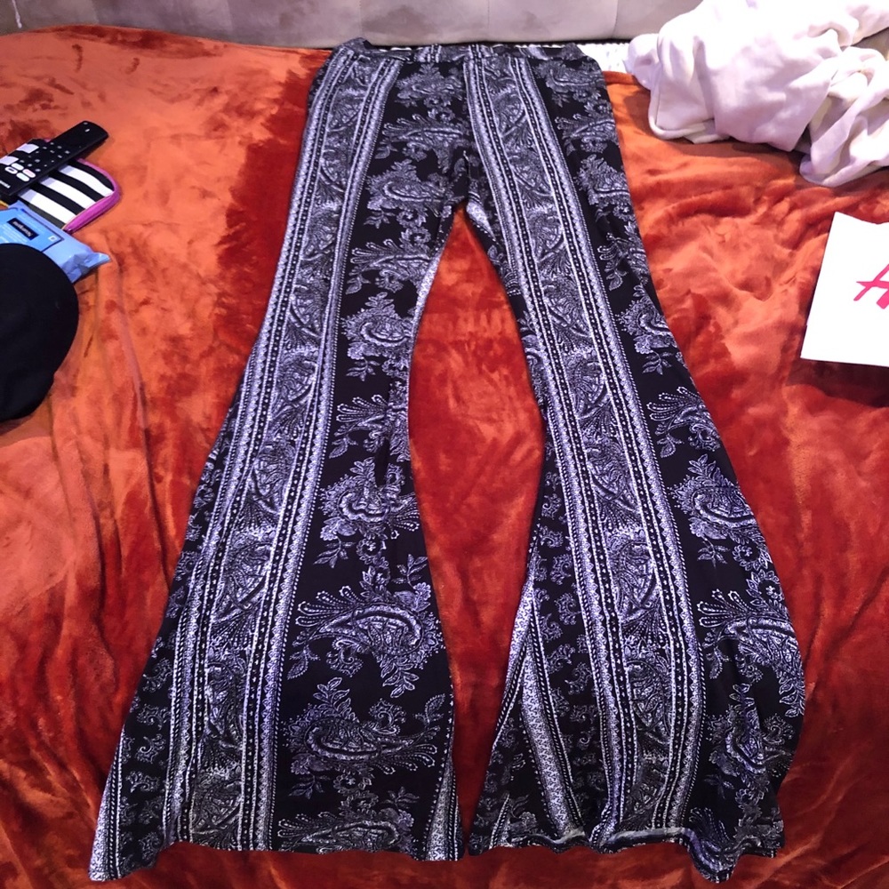 Black and white flare bottom pants